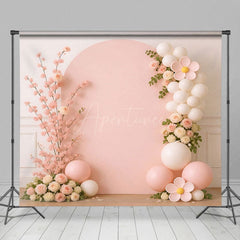 Aperturee - Aperturee Sweet Baby Pink Floral Balloon Cake Smash Backdrop