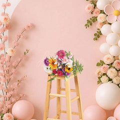 Aperturee - Aperturee Sweet Baby Pink Floral Balloon Cake Smash Backdrop