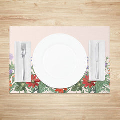 Aperturee - Aperturee Sweet Baby Pink Floral Placemats Set of 4 for Spring Baby Shower and Girls Birthday Party Table Decor