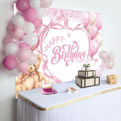 Aperturee - Aperturee Sweet Balloon Teddy Bear Bow Happy Birthday Backdrop