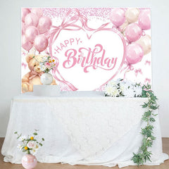 Aperturee - Aperturee Sweet Balloon Teddy Bear Bow Happy Birthday Backdrop