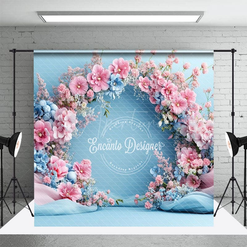 Aperturee - Aperturee Sweet Blue Floral Arch Curtain Room Set Backdrop