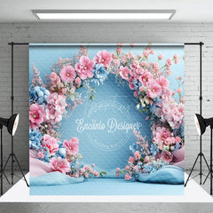 Aperturee - Aperturee Sweet Blue Floral Arch Curtain Room Set Backdrop