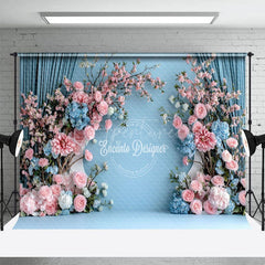 Aperturee - Aperturee Sweet Blue Floral Arch Curtain Room Set Backdrop
