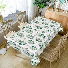 Aperturee - Aperturee Sweet Boho Rectangle Tablecloth with Green Round Leaves for Botanical and Modern Farmhouse Kitchen Decor