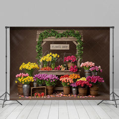 Aperturee - Aperturee Sweet Boho Wood Flower Shop Photo Spring Backdrop