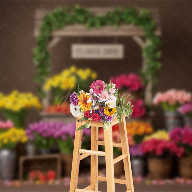 Aperturee - Aperturee Sweet Boho Wood Flower Shop Photo Spring Backdrop