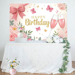 Aperturee - Aperturee Sweet Bows Butterfly Cheers To Birthday Backdrop