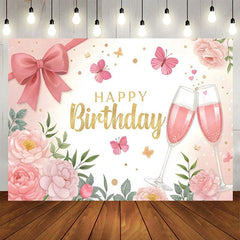 Aperturee - Aperturee Sweet Bows Butterfly Cheers To Birthday Backdrop