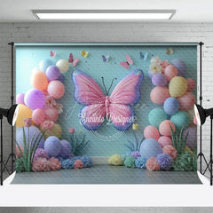 Aperturee - Aperturee Sweet Butterfly Balloons Floral Cake Smash Backdrop