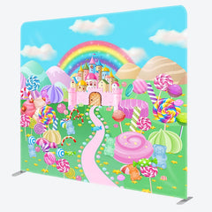 Aperturee - Aperturee Sweet Cartoon Candyland World Square Tension Backdrop