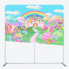 Aperturee - Aperturee Sweet Cartoon Candyland World Square Tension Backdrop