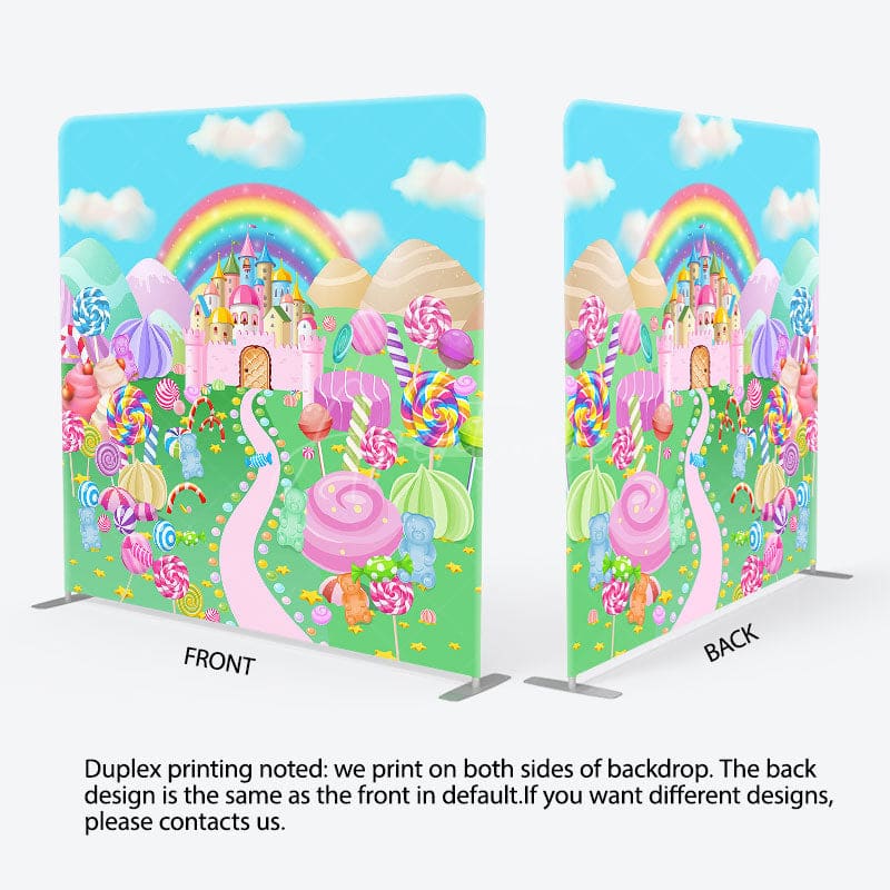 Aperturee - Aperturee Sweet Cartoon Candyland World Square Tension Backdrop