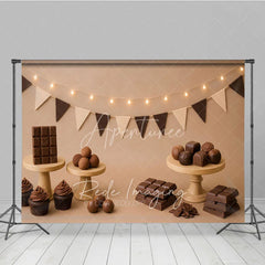 Aperturee - Aperturee Sweet Chocolate and Truffle Photo Backdrop Candy Shop Birthday Cake Smash Photography Background