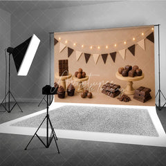 Aperturee - Aperturee Sweet Chocolate and Truffle Photo Backdrop Candy Shop Birthday Cake Smash Photography Background