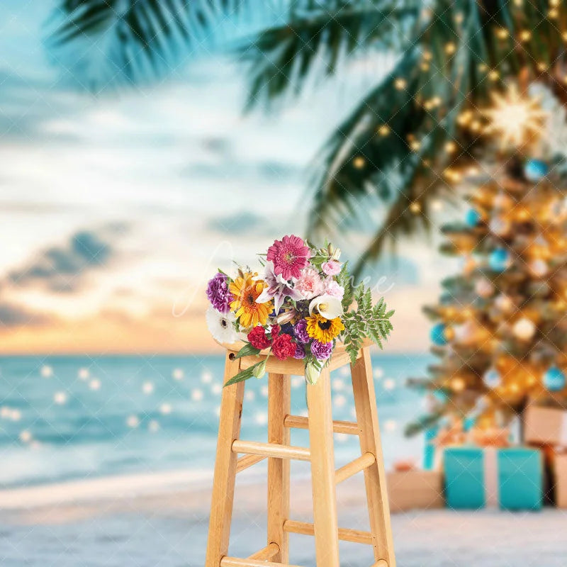 Aperturee - Aperturee Sweet Coconut Tree Beach Christmas In July Backdrop