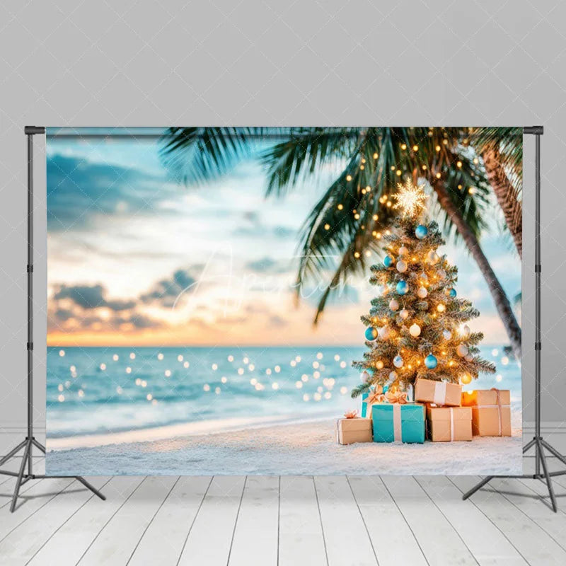 Aperturee - Aperturee Sweet Coconut Tree Beach Christmas In July Backdrop