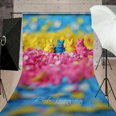 Aperturee - Aperturee Sweet Colorful Bunny Candies Easter Backdrop Pink Floral Sprinkles Macro Sweep Portrait Studio Background