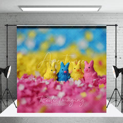 Aperturee - Aperturee Sweet Colorful Bunny Candies Easter Photography Backdrop Pink Floral Sprinkles Dreamy Studio Background