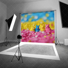 Aperturee - Aperturee Sweet Colorful Bunny Candies Easter Photography Backdrop Pink Floral Sprinkles Dreamy Studio Background