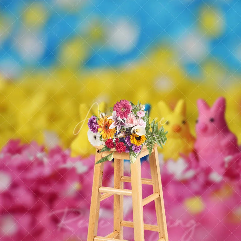 Aperturee - Aperturee Sweet Colorful Bunny Candies Easter Photography Backdrop Pink Floral Sprinkles Dreamy Studio Background