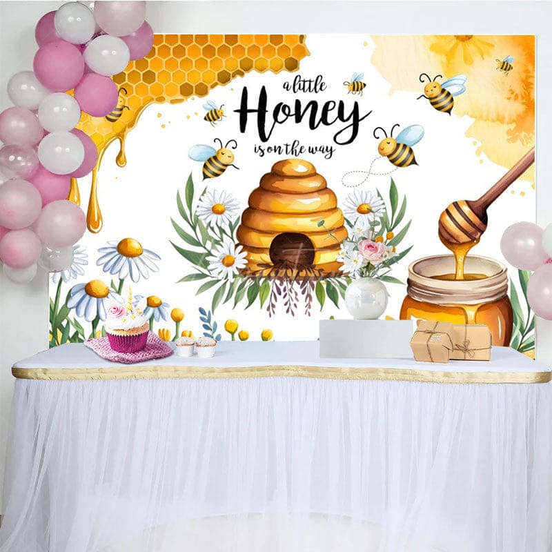 Aperturee - Aperturee Sweet Daisy Honey Is On The Way Baby Shower Backdrop