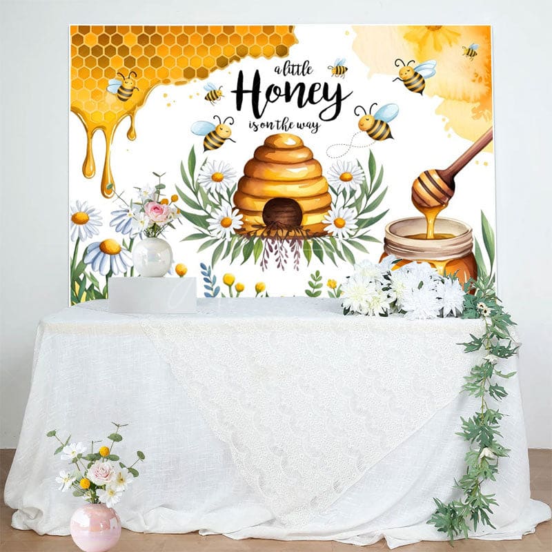 Aperturee - Aperturee Sweet Daisy Honey Is On The Way Baby Shower Backdrop