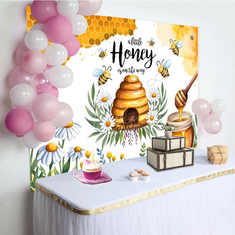 Aperturee - Aperturee Sweet Daisy Honey Is On The Way Baby Shower Backdrop