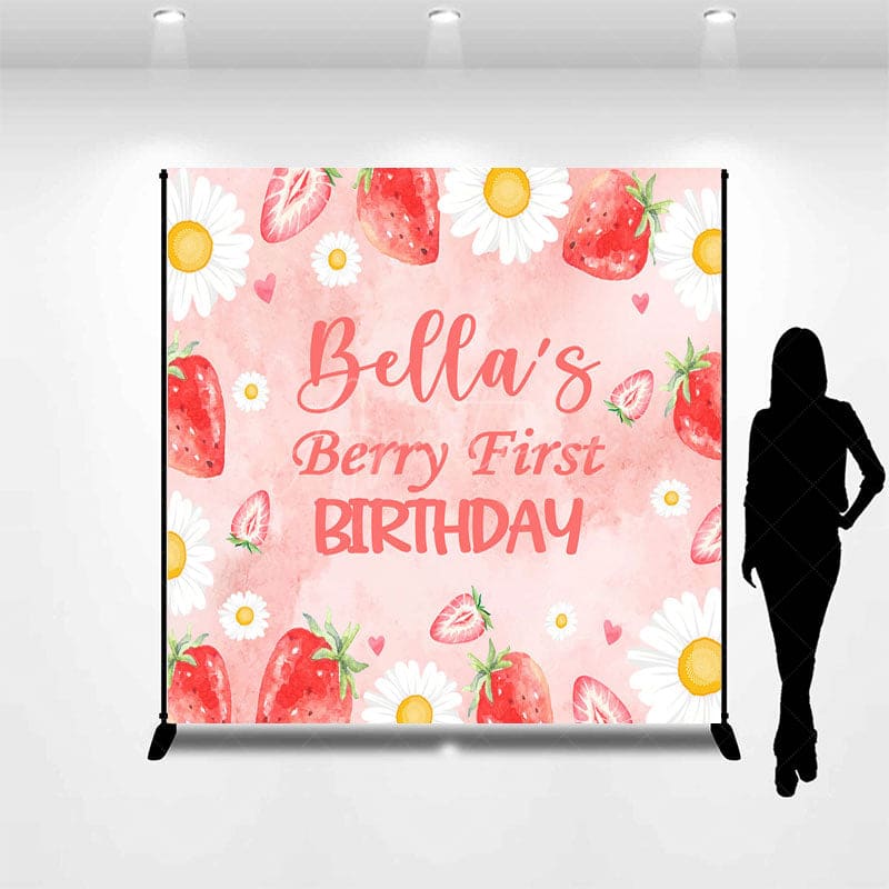 Aperturee - Aperturee Sweet Floral Berry Custom First Birthday Backdrop