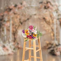 Aperturee - Aperturee Sweet Floral Boho White Curtain Wedding Backdrop