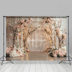 Aperturee - Aperturee Sweet Floral Boho White Curtain Wedding Backdrop