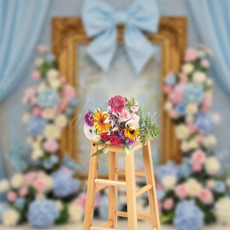 Aperturee - Aperturee Sweet Floral Bows Curtain Fine Art Wedding Backdrop