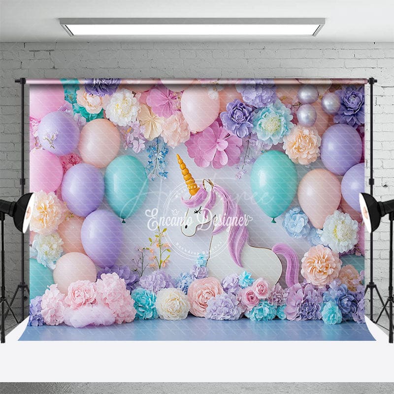 Aperturee - Aperturee Sweet Floral Hydrangea Unicorn Cake Smash Backdrop