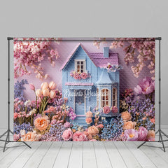 Aperturee - Aperturee Sweet Floral Warm Color House Spring Photo Backdrop