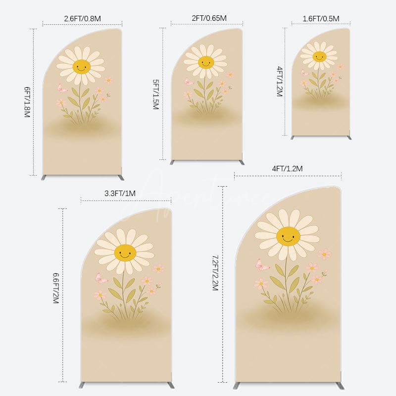 Aperturee - Aperturee Sweet Flower Butterfly Happy Birthday Half Moon Arch Backdrop