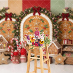 Aperturee - Aperturee Sweet Gingerbread Cookie Arches Holiday Backdrop Festive Candy Cane Christmas Tree and Cookie Party Decor