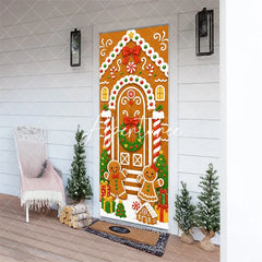 Aperturee - Aperturee Sweet Gingerbread House Christmas Door Cover with Candy Gingerbread Man and Woman Festive Holiday Decor