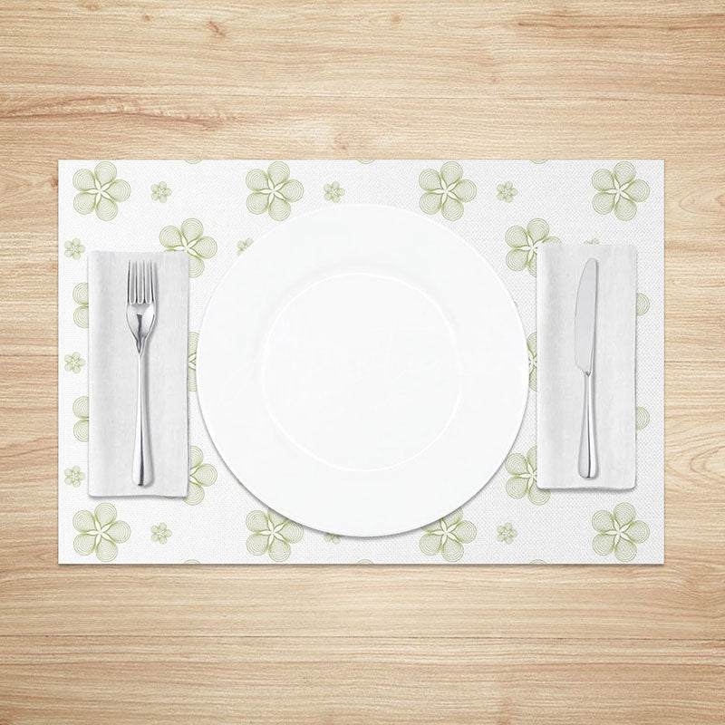 Aperturee - Aperturee Sweet Green Boho Floral Placemats Set of 4 Repeating Flower Pattern for Farmhouse Kitchen Table Decor