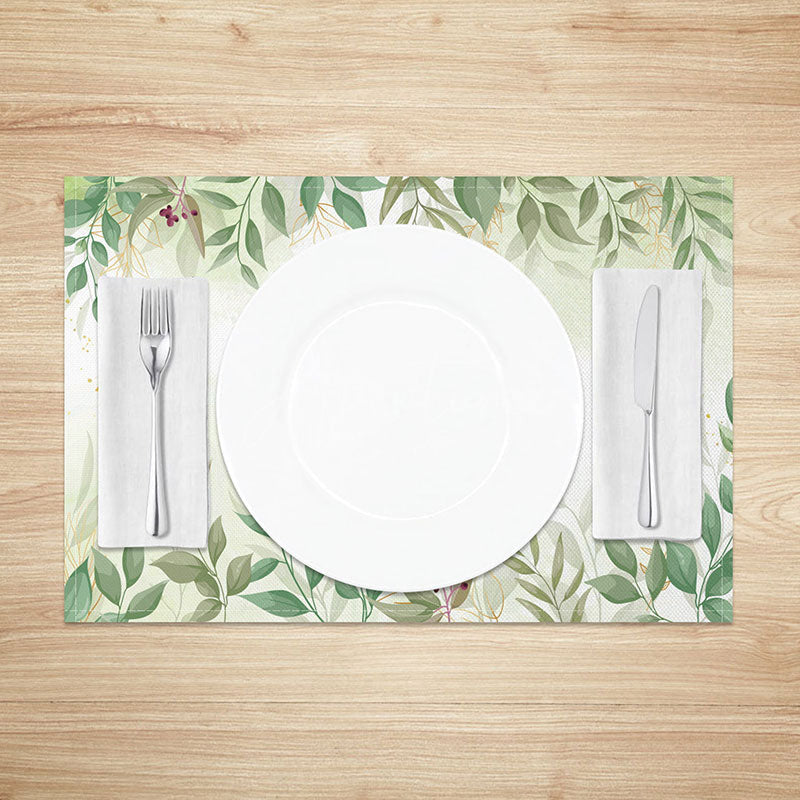 Aperturee - Aperturee Sweet Green Boho Leaf Placemats Set of 4 for Spring Farmhouse and Botanical Themed Kitchen Dining