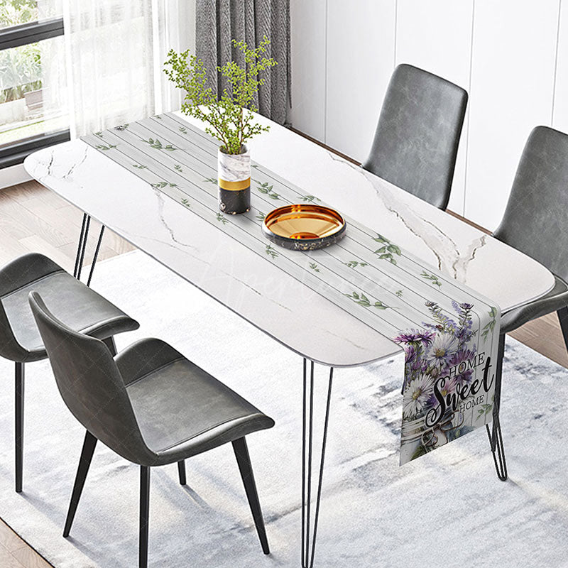 Aperturee - Aperturee Sweet Home Daisy Table Runner with a Wooden Pattern White Floral on a Rustic Background Farmhouse Kitchen Decor