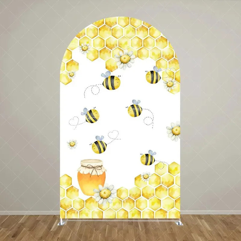Aperturee - Aperturee Sweet Honey Bee Baby Shower Backdrop Baby On The Way Gender Reveal Decor Spring Themed Photo Arch