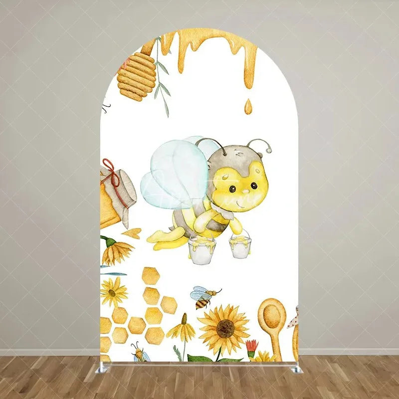 Aperturee - Aperturee Sweet Honey Bee Baby Shower Backdrop Baby On The Way Gender Reveal Decor Spring Themed Photo Arch