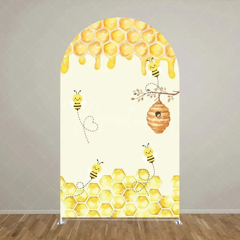 Aperturee - Aperturee Sweet Honey Bee Baby Shower Backdrop Baby On The Way Gender Reveal Decor Spring Themed Photo Arch