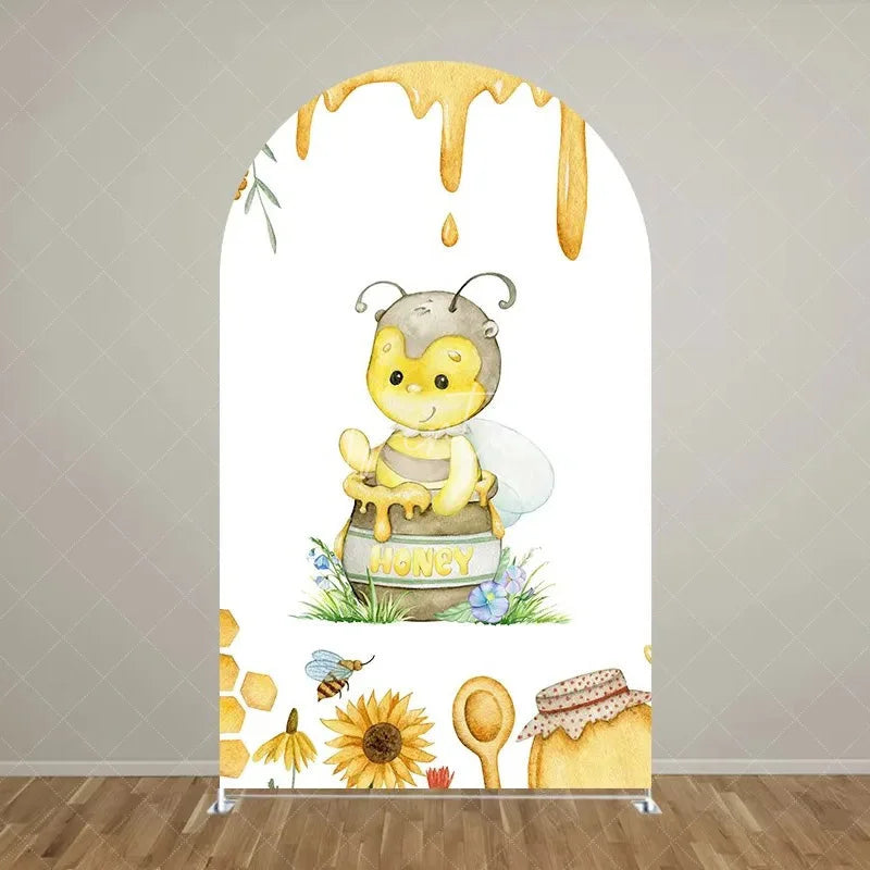 Aperturee - Aperturee Sweet Honey Bee Baby Shower Backdrop Baby On The Way Gender Reveal Decor Spring Themed Photo Arch