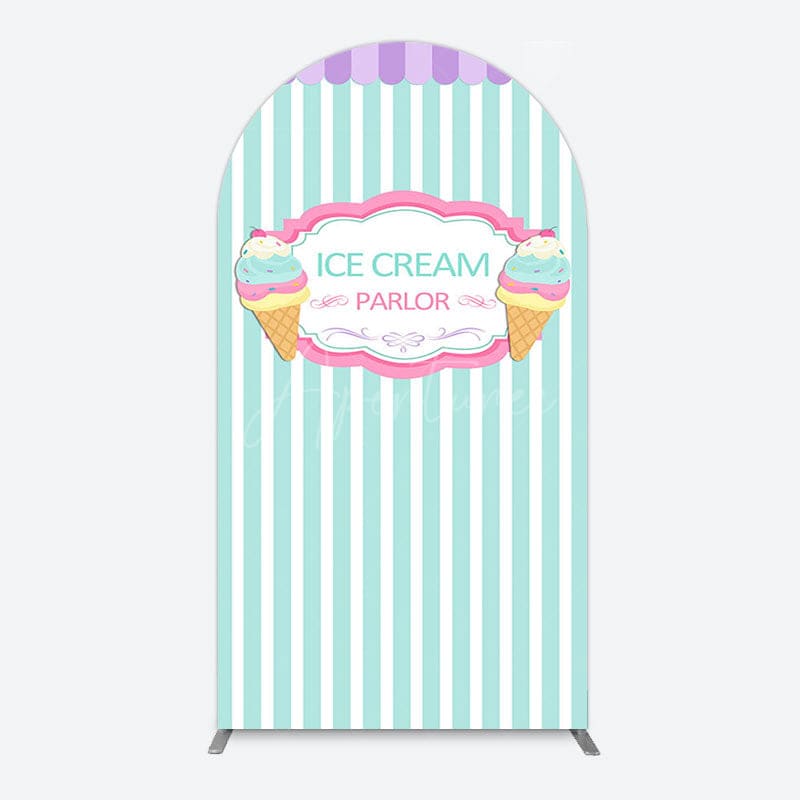 Aperturee - Aperturee Sweet Ice Cream Parlor Happy Birthday Arch Backdrop