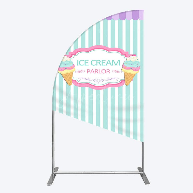 Aperturee - Aperturee Sweet Ice Cream Parlor Happy Birthday Half Moon Arch Backdrop