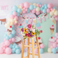 Aperturee - Aperturee Sweet Ice Cream Shop Arch Backdrop Pastel Milkshake for Birthday Party Cake Smash