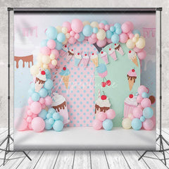 Aperturee - Aperturee Sweet Ice Cream Shop Arch Backdrop Pastel Milkshake for Birthday Party Cake Smash