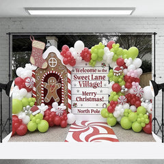 Aperturee - Aperturee Sweet Lane Village Christmas Backdrop Gingerbread House Photography Background Candy North Pole Holiday Party