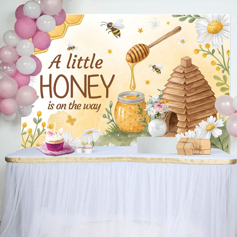 Aperturee - Aperturee Sweet Little Honey Cabin Floral Baby Shower Backdrop